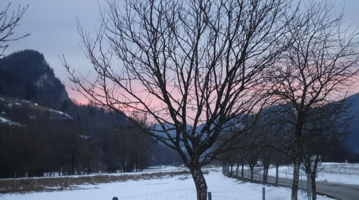 Sunset from Liesingau towards Mautern in Steiermark, Austria