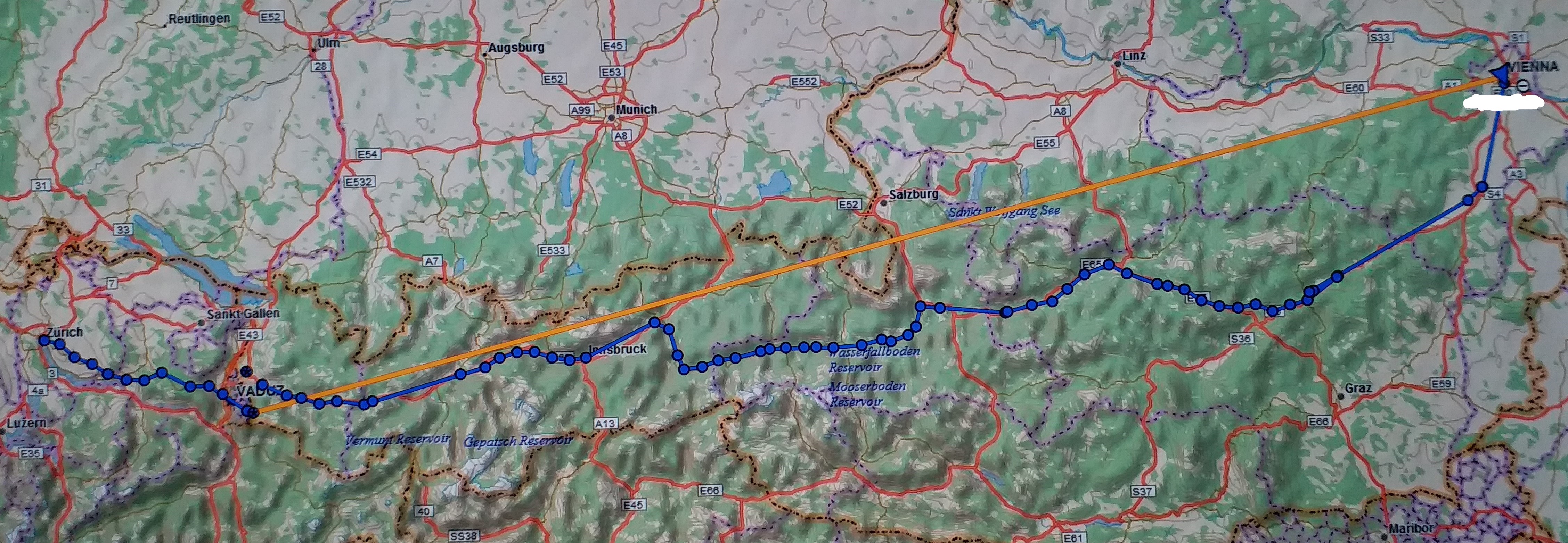 Zürich to Wien Tracked Route